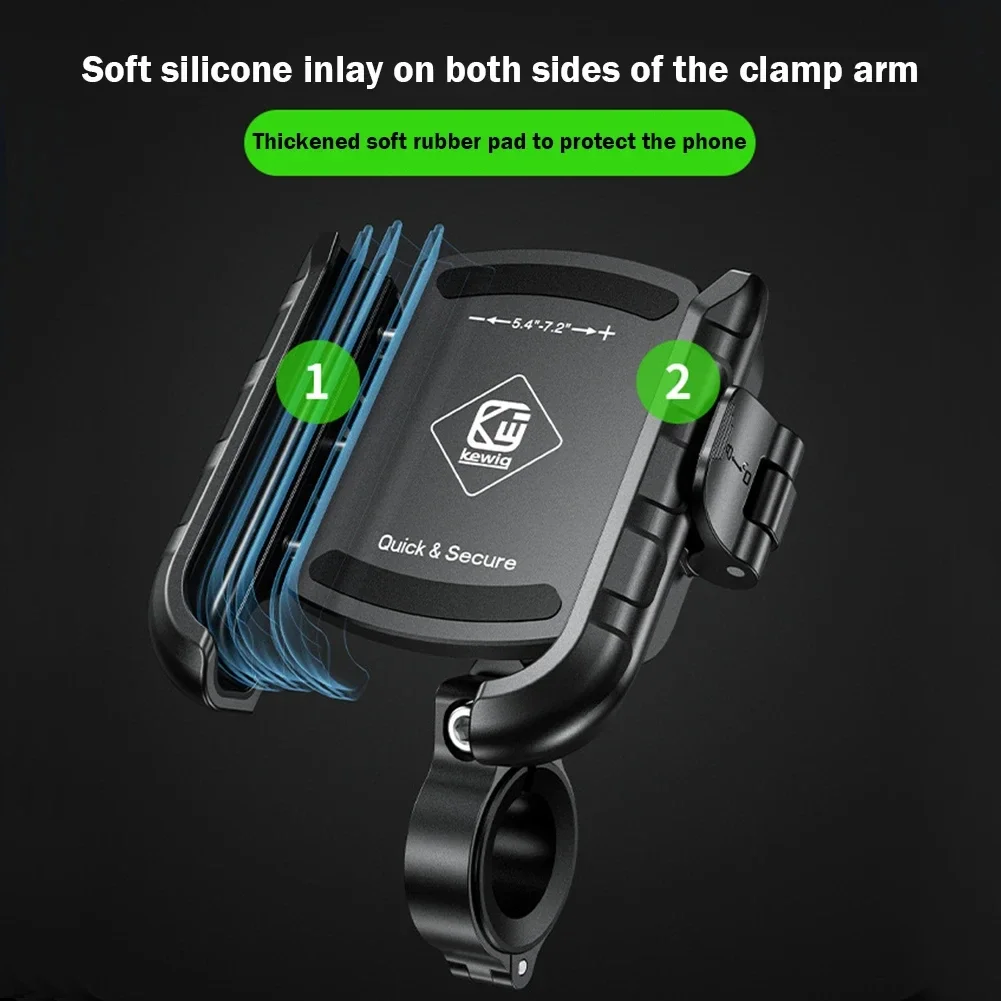 Aluminum Motorcycle USB Phone Holder Handlebar Rear-View Mirror Mount Charger with USB C Fast Charge Port for 5.4"-7.2" Phones
