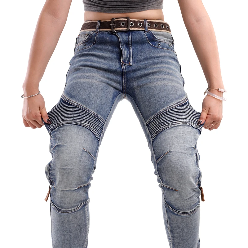 Kevlar Motorcycle Jeans Women Windproof Abrasion Resistant Protective Trousers Blue Off Road Riding Pants Four Seasons
