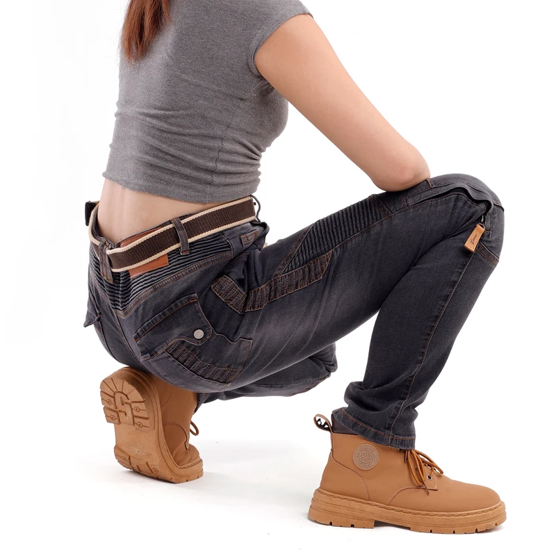 Kevlar Motorcycle Jeans Women Windproof Abrasion Resistant Protective Trousers Blue Off Road Riding Pants Four Seasons