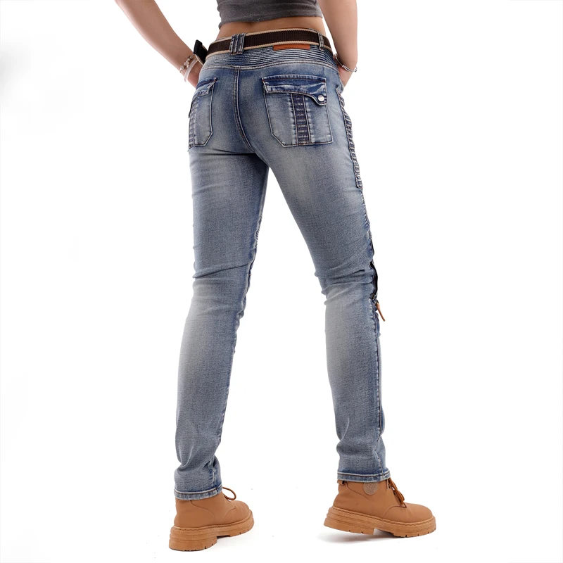 Kevlar Motorcycle Jeans Women Windproof Abrasion Resistant Protective Trousers Blue Off Road Riding Pants Four Seasons