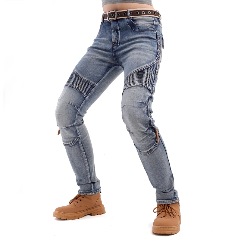 Kevlar Motorcycle Jeans Women Windproof Abrasion Resistant Protective Trousers Blue Off Road Riding Pants Four Seasons