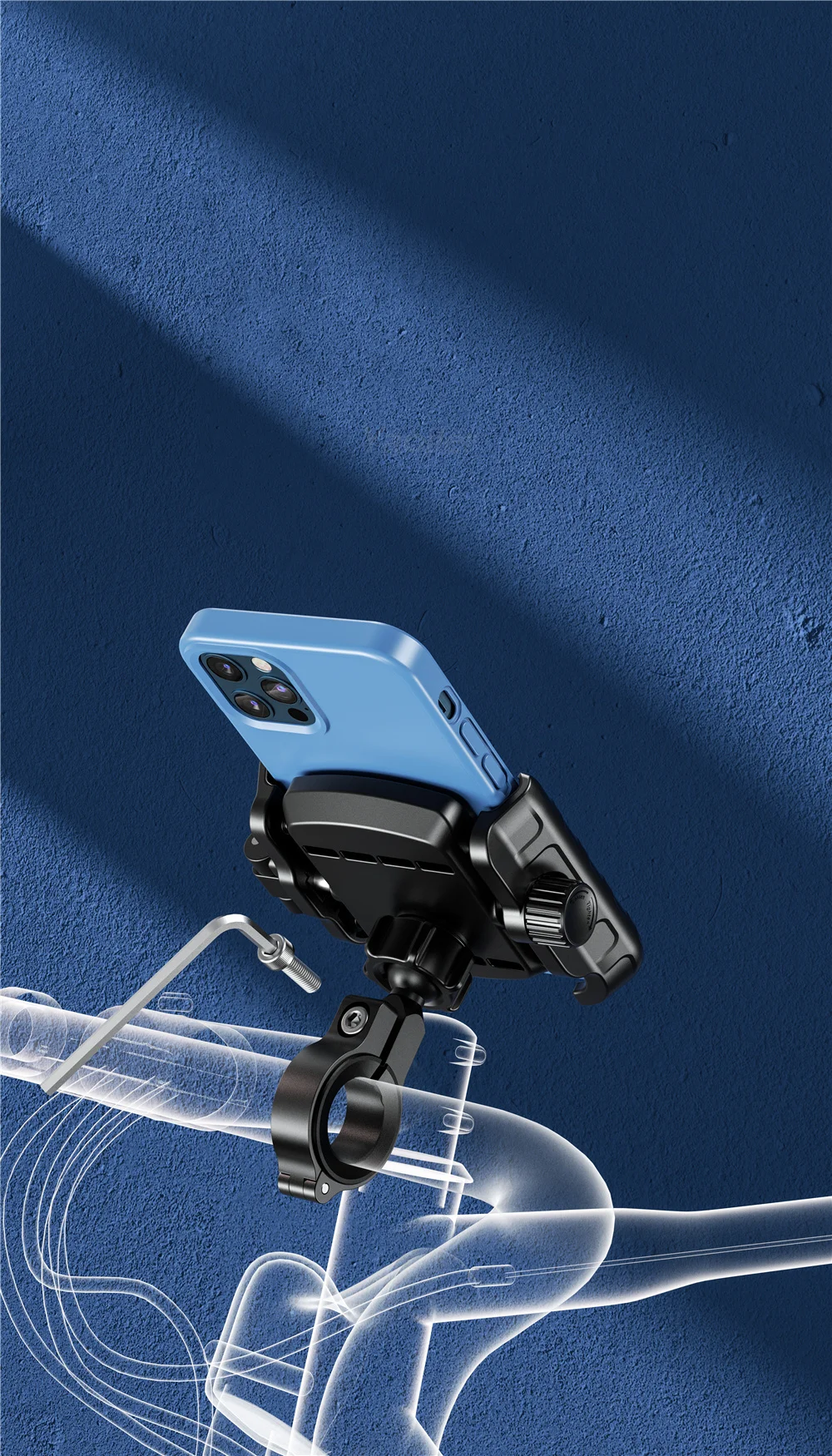 Motorcycle Bike Phone Holder Upgrade Anti Vibration Dual Clamp Handlebar or Mirror Fits Bar 0.87-1.25in Scooter Bike E-Scooters