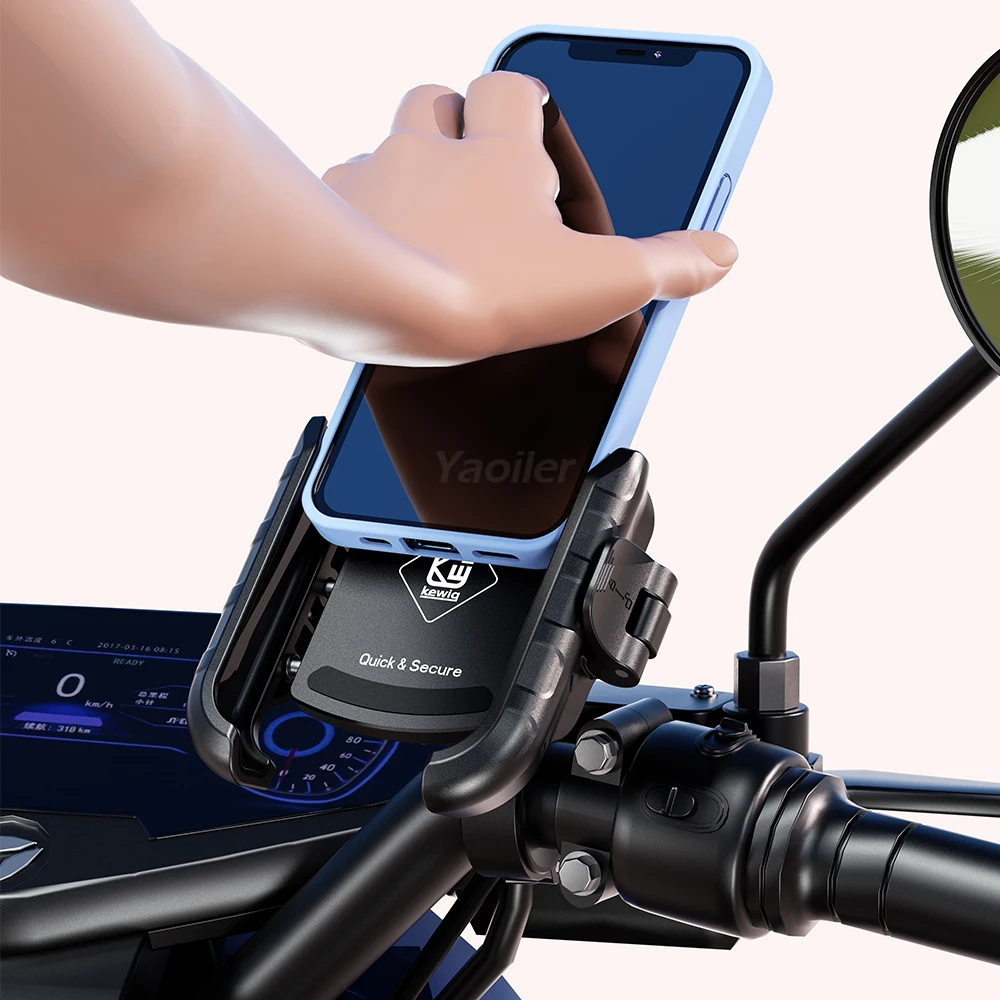 Motorcycle Bike Phone Holder Upgrade Anti Vibration Dual Clamp Handlebar or Mirror Fits Bar 0.87-1.25in Scooter Bike E-Scooters