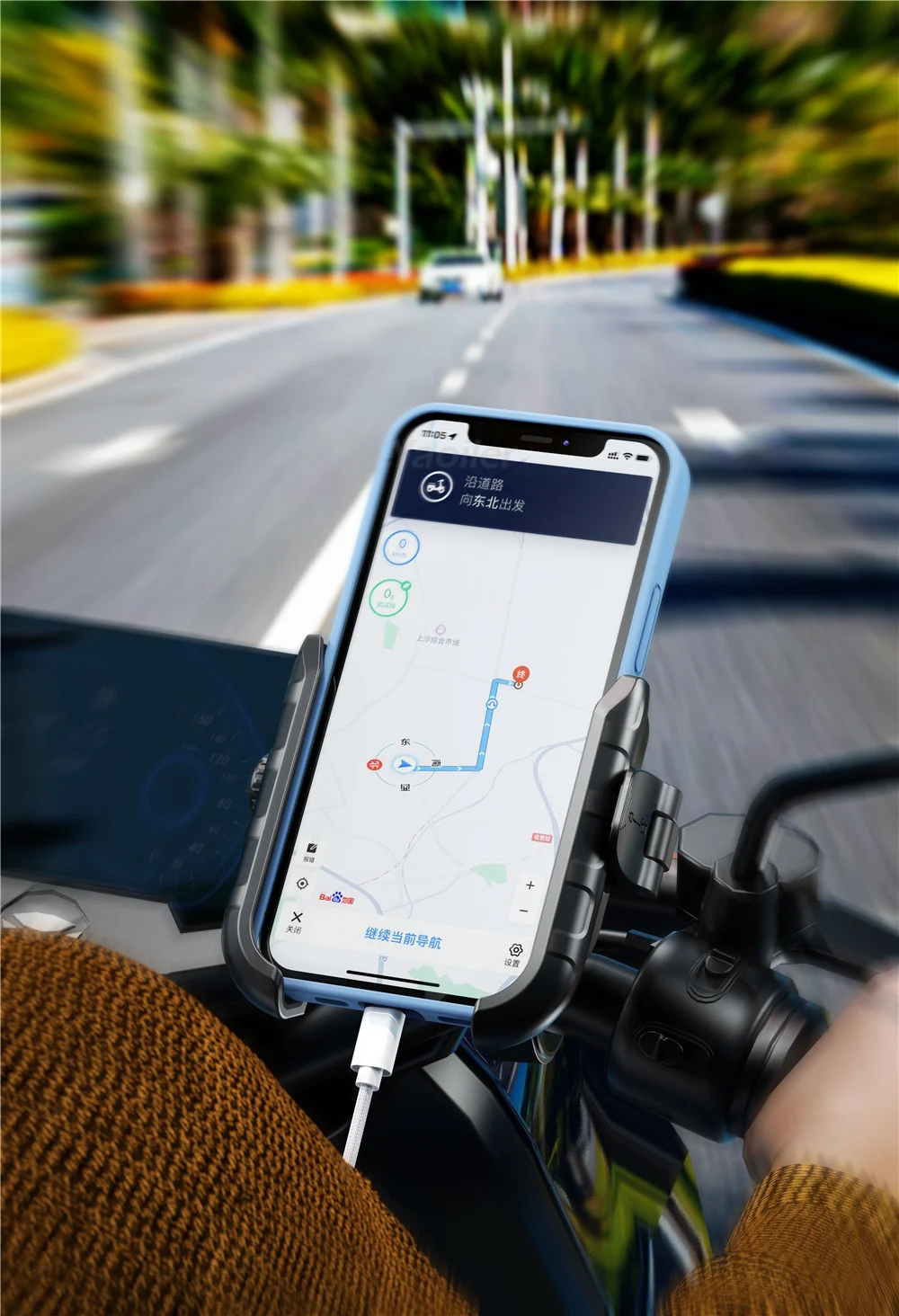 Motorcycle Bike Phone Holder Upgrade Anti Vibration Dual Clamp Handlebar or Mirror Fits Bar 0.87-1.25in Scooter Bike E-Scooters