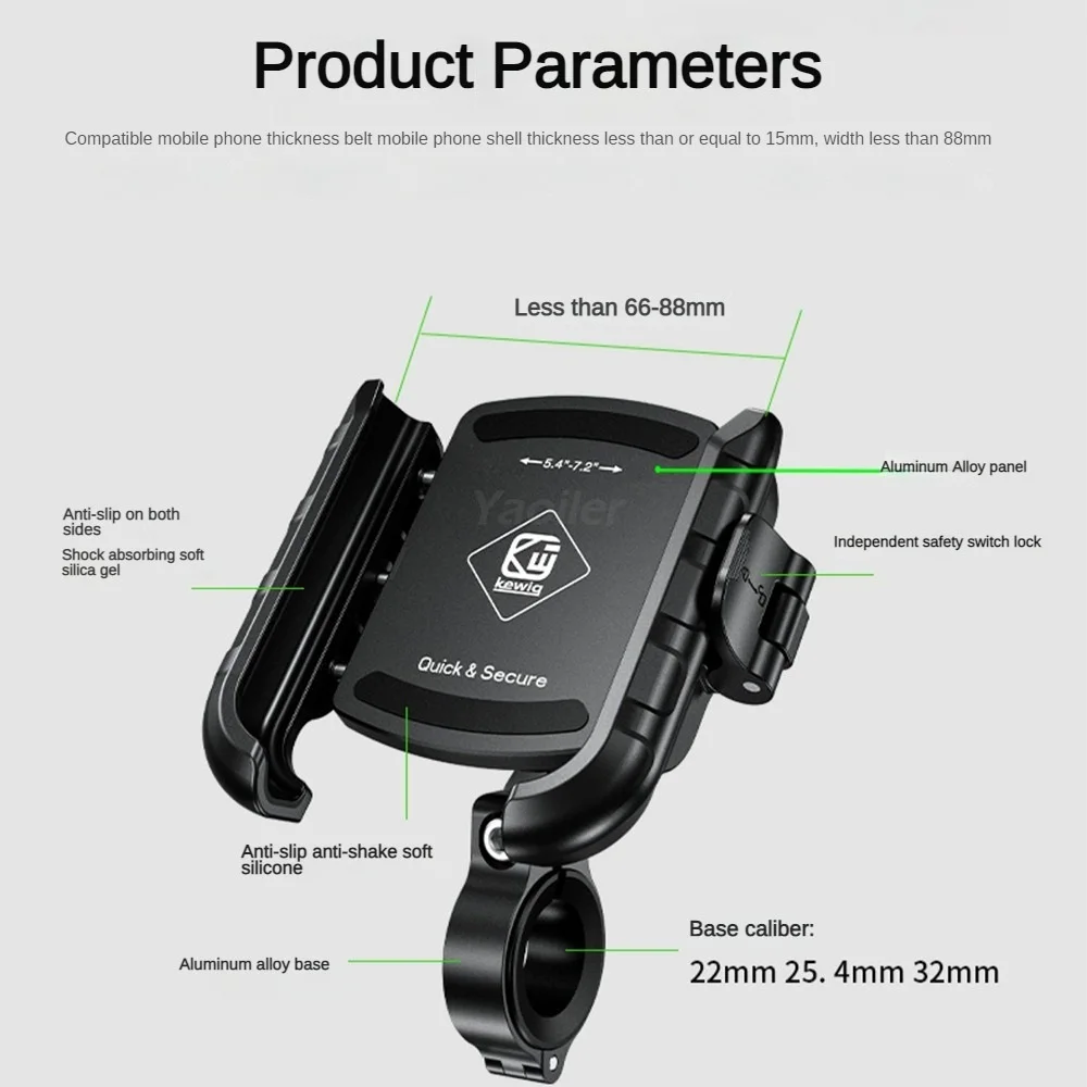 Motorcycle Bike Phone Holder Upgrade Anti Vibration Dual Clamp Handlebar or Mirror Fits Bar 0.87-1.25in Scooter Bike E-Scooters