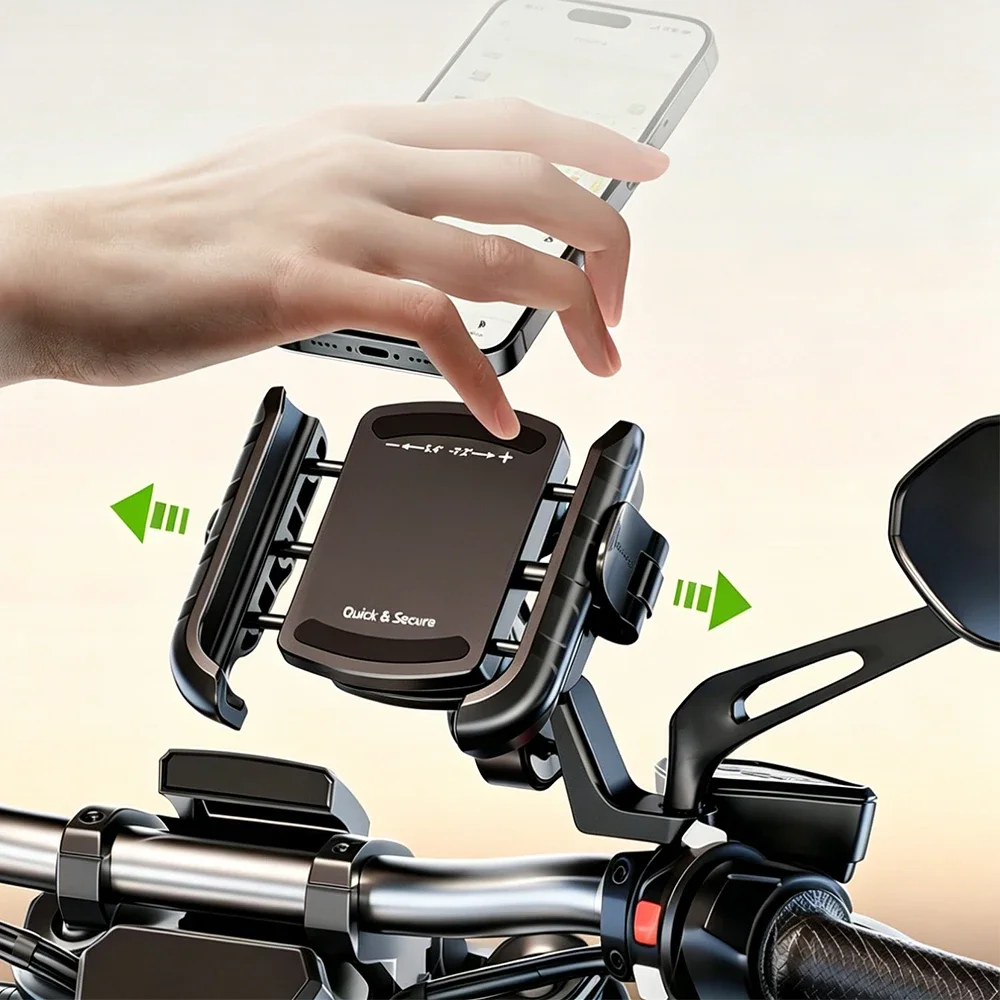 Motorcycle Bike Phone Holder Upgrade Anti Vibration Dual Clamp Handlebar or Mirror Fits Bar 0.87-1.25in Scooter Bike E-Scooters
