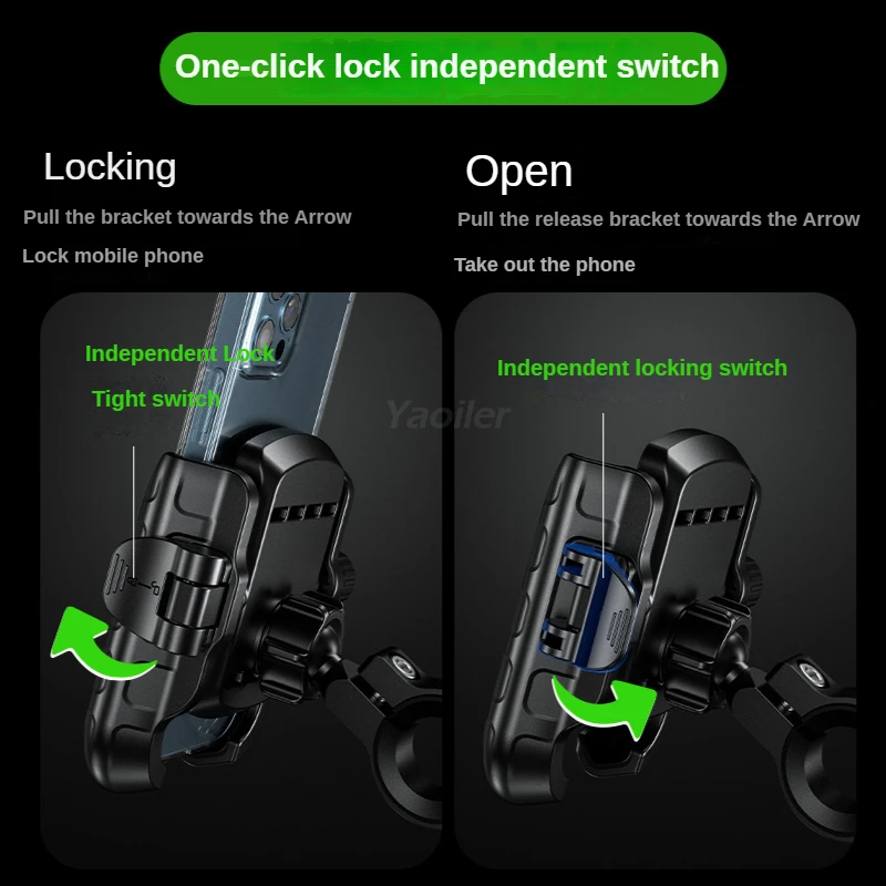Motorcycle Bike Phone Holder Upgrade Anti Vibration Dual Clamp Handlebar or Mirror Fits Bar 0.87-1.25in Scooter Bike E-Scooters