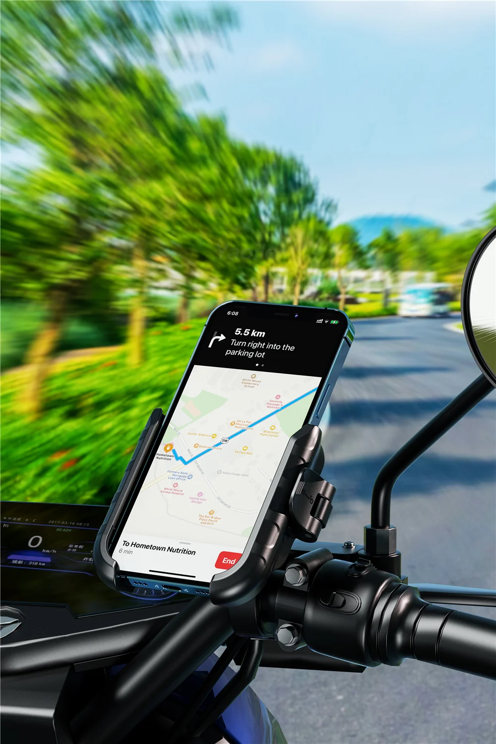Motorcycle Bike Phone Holder Upgrade Anti Vibration Dual Clamp Handlebar or Mirror Fits Bar 0.87-1.25in Scooter Bike E-Scooters