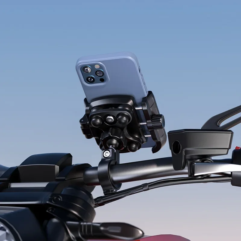 Motorcycle Bike Phone Holder Upgrade Anti Vibration Dual Clamp Handlebar or Mirror Fits Bar 0.87-1.25in Scooter Bike E-Scooters