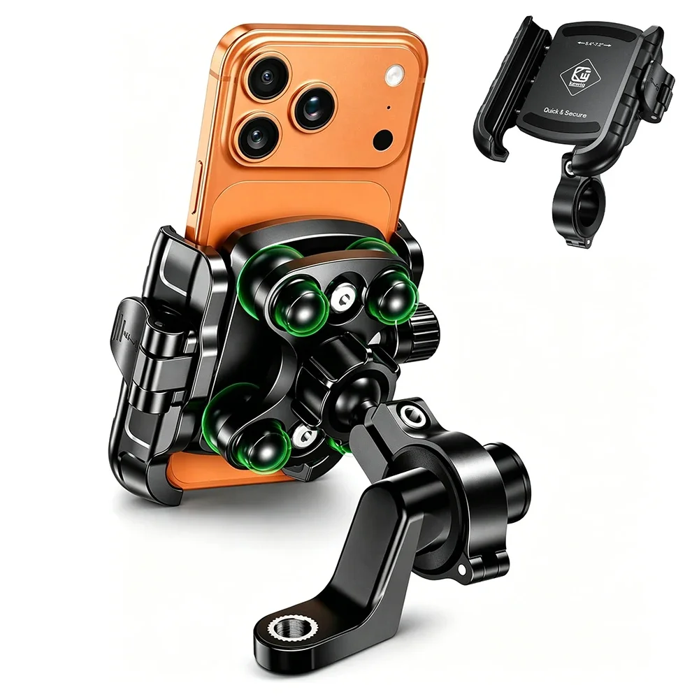 Motorcycle Bike Phone Holder Upgrade Anti Vibration Dual Clamp Handlebar or Mirror Fits Bar 0.87-1.25in Scooter Bike E-Scooters