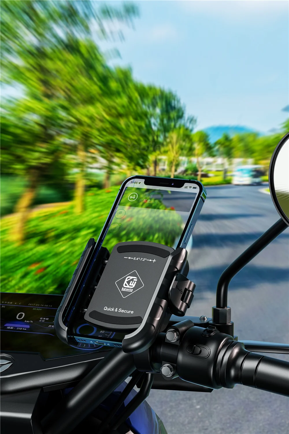 Motorcycle Bike Phone Holder Upgrade Anti Vibration Dual Clamp Handlebar or Mirror Fits Bar 0.87-1.25in Scooter Bike E-Scooters
