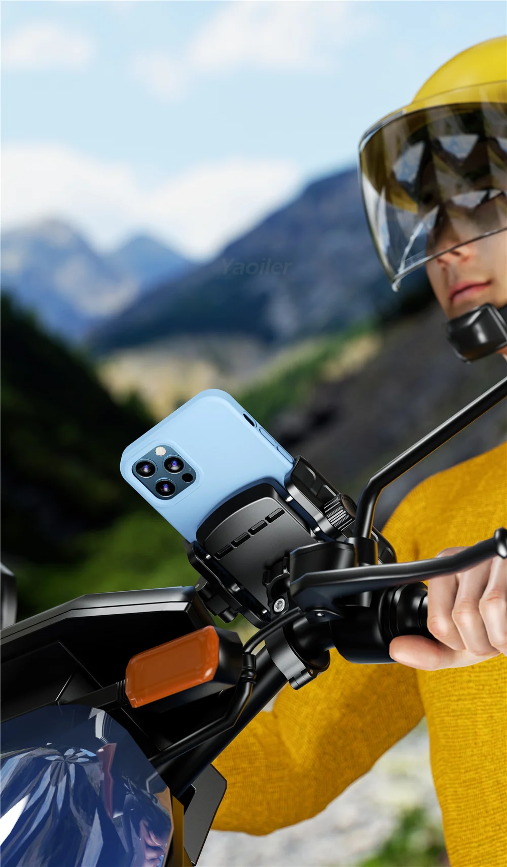 Motorcycle Bike Phone Holder Upgrade Anti Vibration Dual Clamp Handlebar or Mirror Fits Bar 0.87-1.25in Scooter Bike E-Scooters