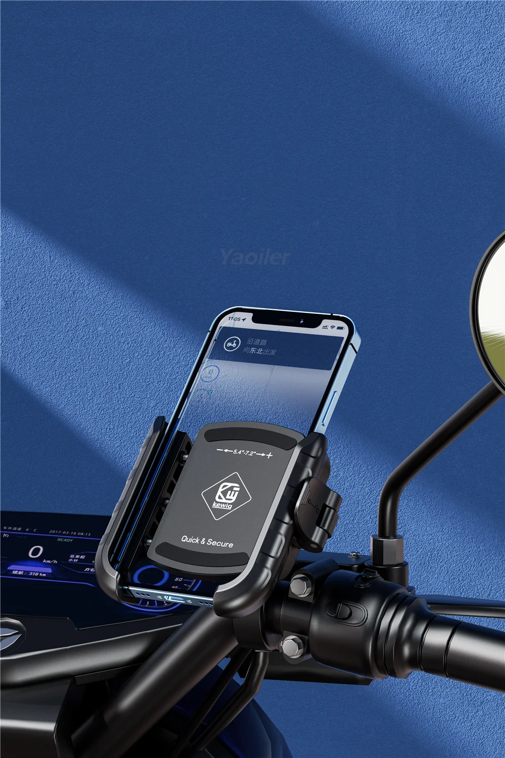 Motorcycle Bike Phone Holder Upgrade Anti Vibration Dual Clamp Handlebar or Mirror Fits Bar 0.87-1.25in Scooter Bike E-Scooters