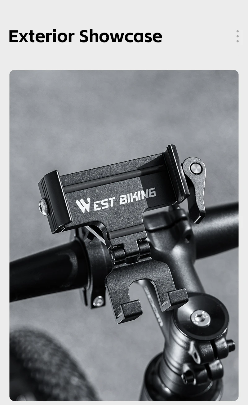 WEST BIKING 360° Rotation Bicycle Phone Holder Aluminum Handlebar Bike Phone Mount Adjustable Non-Slip For 65-90MM Phone Bracket