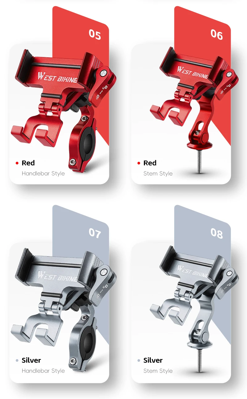 WEST BIKING 360° Rotation Bicycle Phone Holder Aluminum Handlebar Bike Phone Mount Adjustable Non-Slip For 65-90MM Phone Bracket
