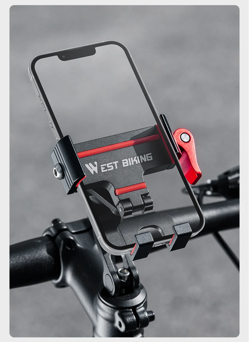 WEST BIKING 360° Rotation Bicycle Phone Holder Aluminum Handlebar Bike Phone Mount Adjustable Non-Slip For 65-90MM Phone Bracket