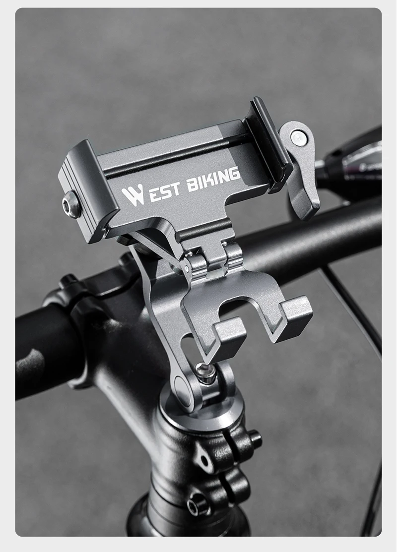 WEST BIKING 360° Rotation Bicycle Phone Holder Aluminum Handlebar Bike Phone Mount Adjustable Non-Slip For 65-90MM Phone Bracket