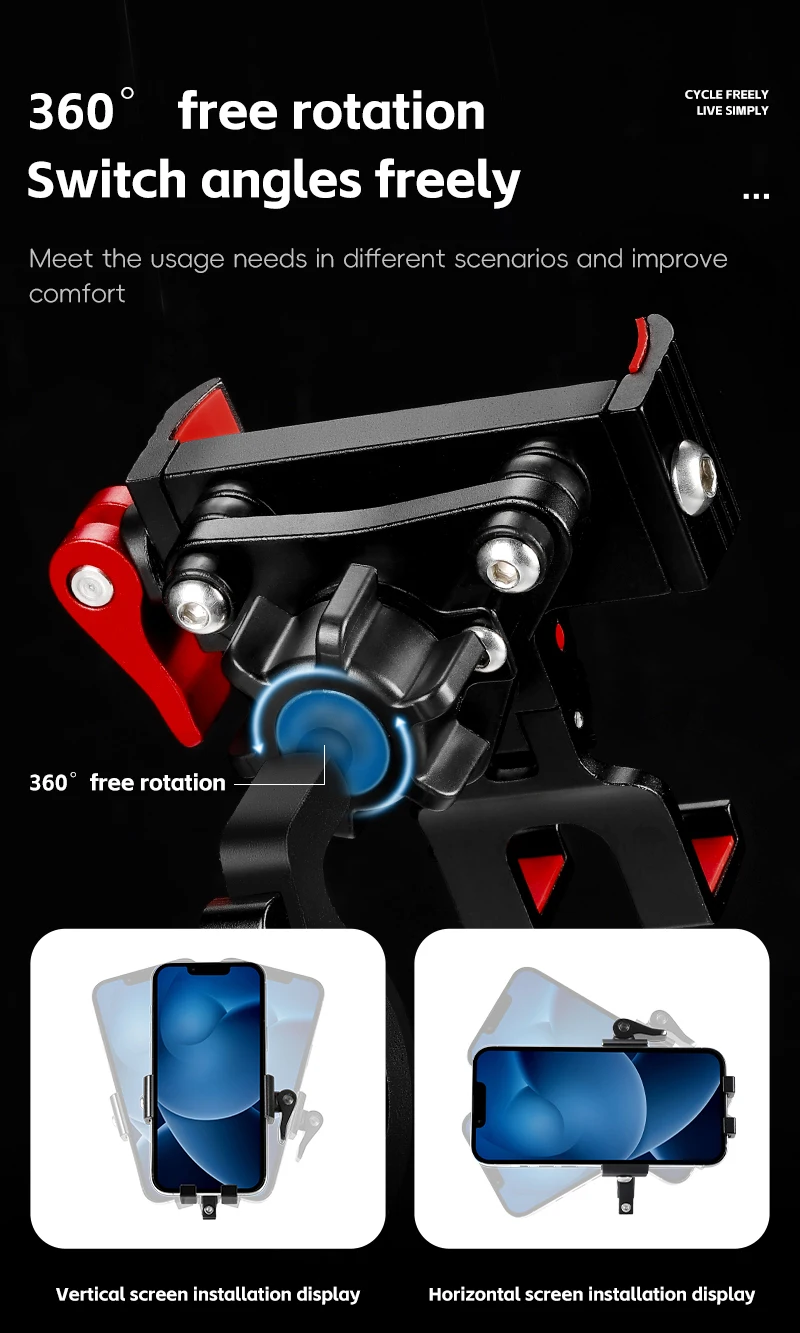 WEST BIKING 360° Rotation Bicycle Phone Holder Aluminum Handlebar Bike Phone Mount Adjustable Non-Slip For 65-90MM Phone Bracket