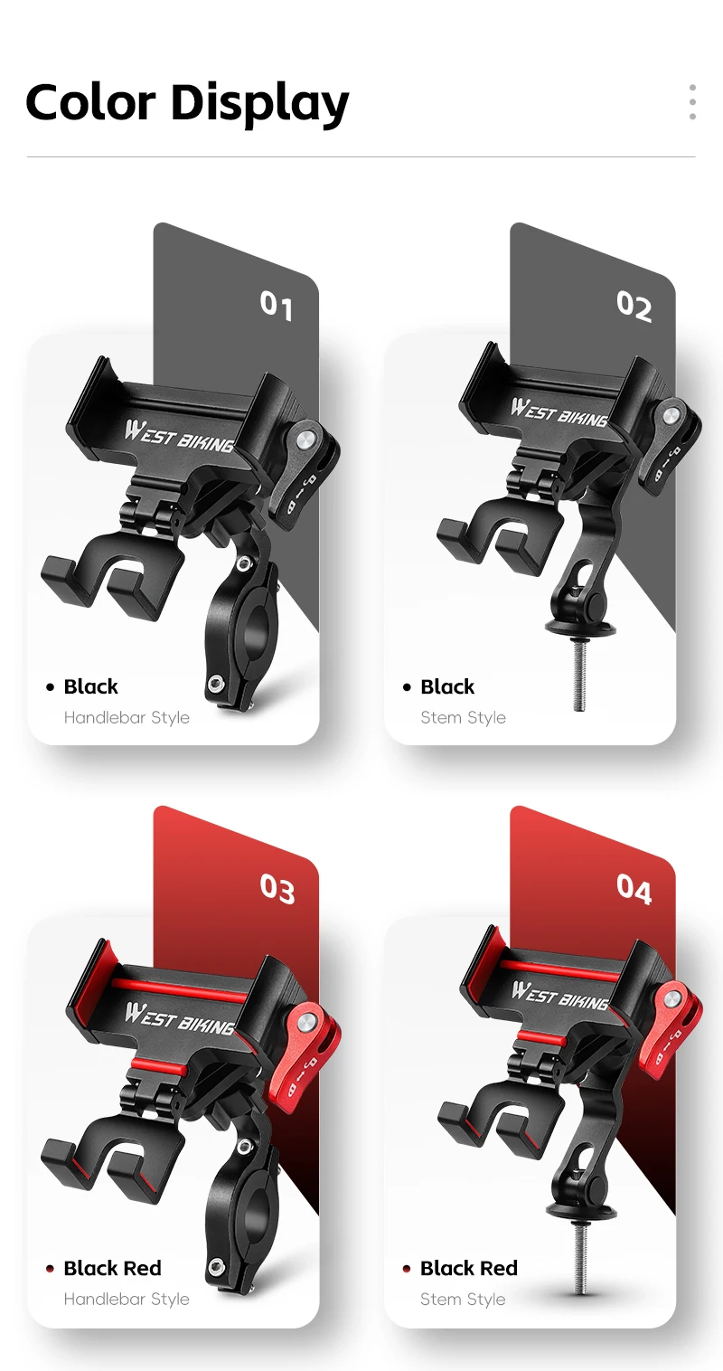 WEST BIKING 360° Rotation Bicycle Phone Holder Aluminum Handlebar Bike Phone Mount Adjustable Non-Slip For 65-90MM Phone Bracket
