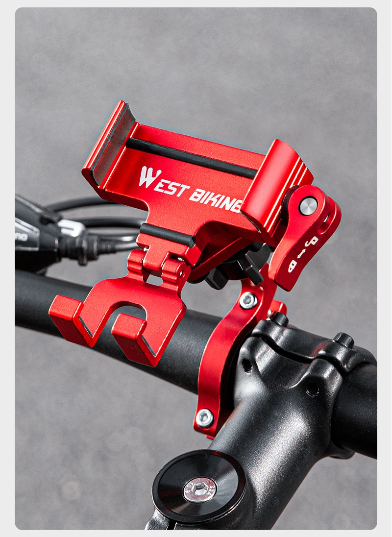 WEST BIKING 360° Rotation Bicycle Phone Holder Aluminum Handlebar Bike Phone Mount Adjustable Non-Slip For 65-90MM Phone Bracket