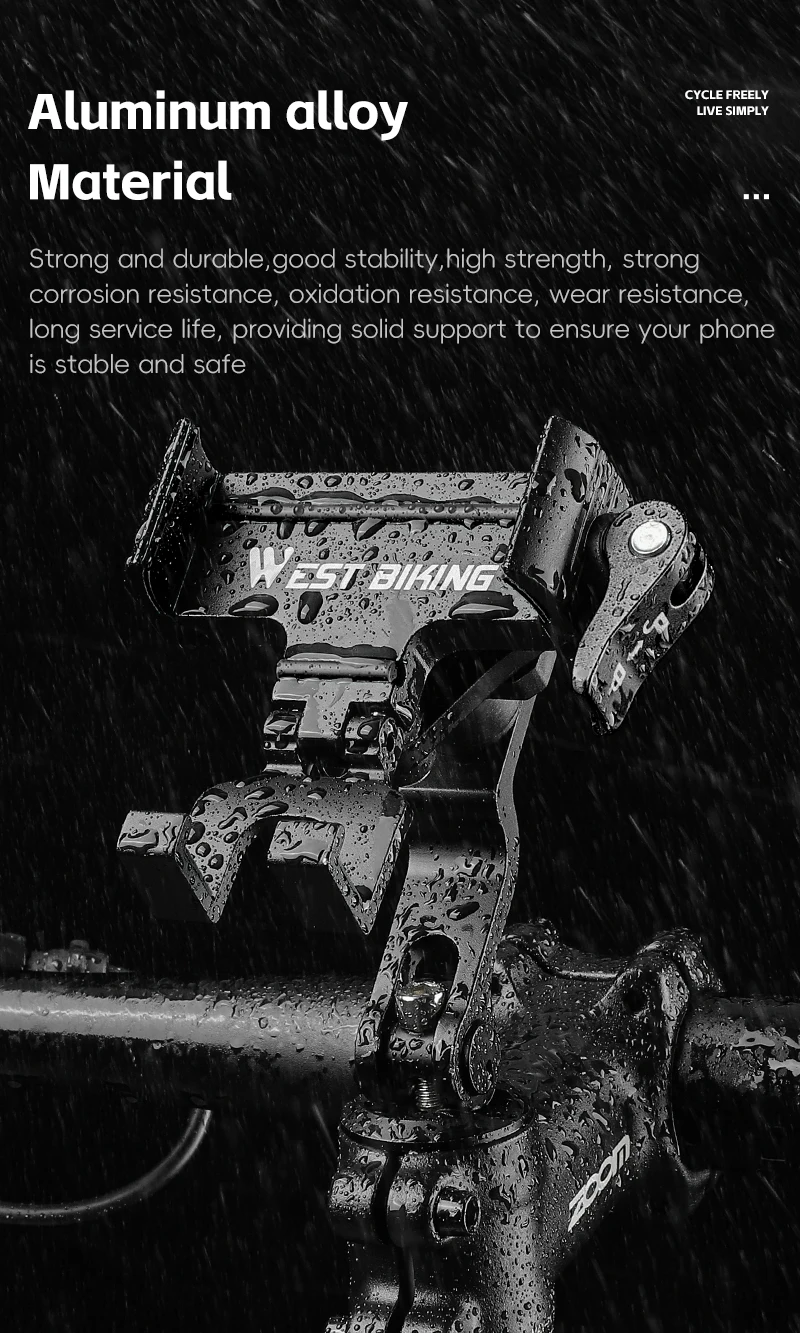 WEST BIKING 360° Rotation Bicycle Phone Holder Aluminum Handlebar Bike Phone Mount Adjustable Non-Slip For 65-90MM Phone Bracket