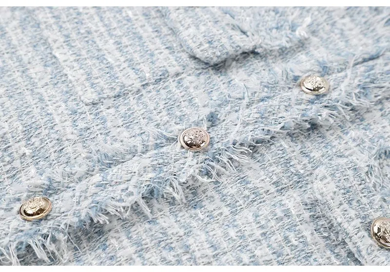 French White Tweed Crop Jacket for Women 2026 Autumn Elegant Slimming Decor Button Coat Woman Round Neck Long Sleeve Outerwear