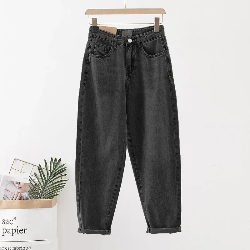 Korean Fashion High Waist Jeans Women Clothing Stretch Streetwear Harem Pants Vintage Loose Baggy Denim Jeans C472