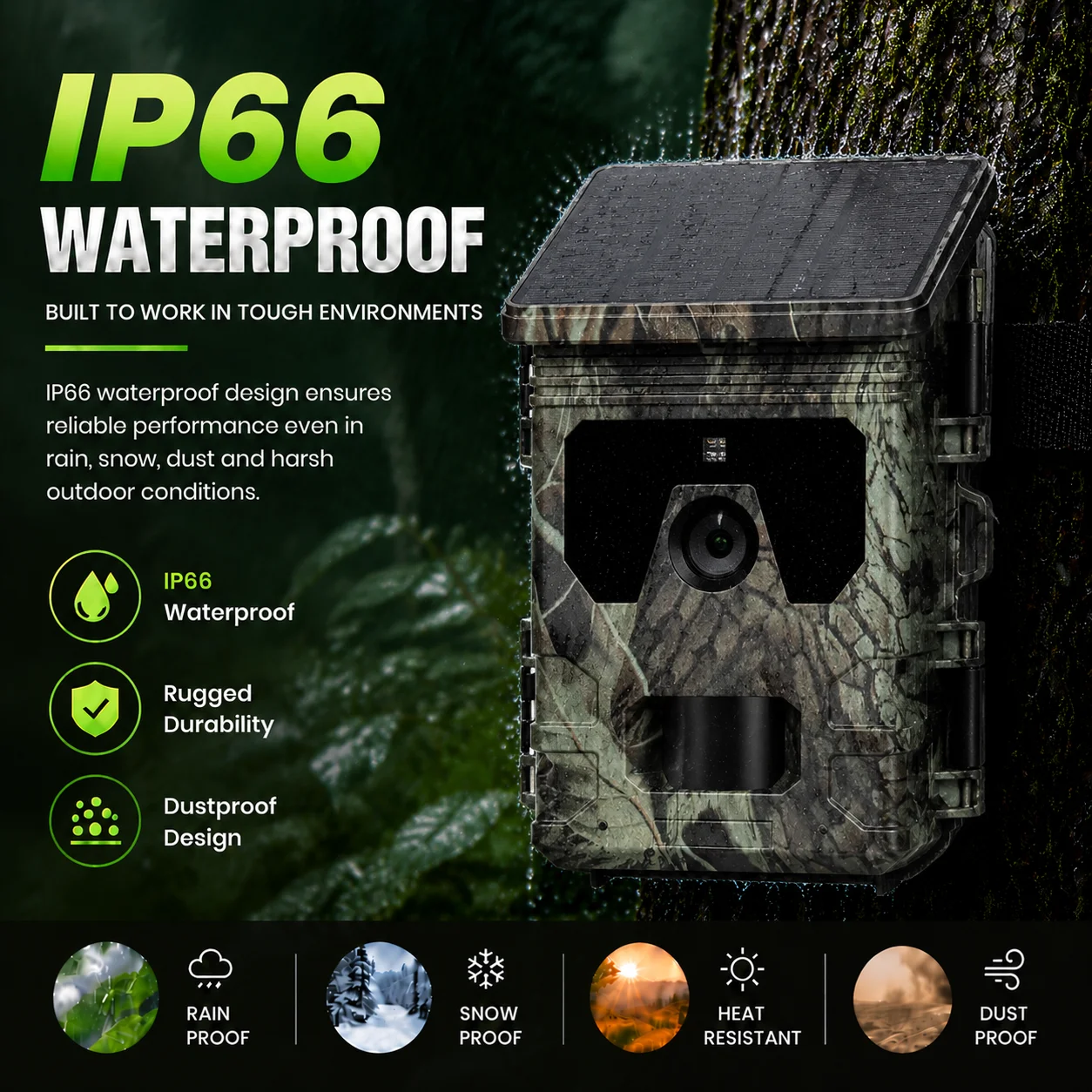 50MP 4K Solar Panel Hunting Camera Infrared Night Vision Monitoring Wildlife Trap Trail Camera Video Photo Recorder Cam