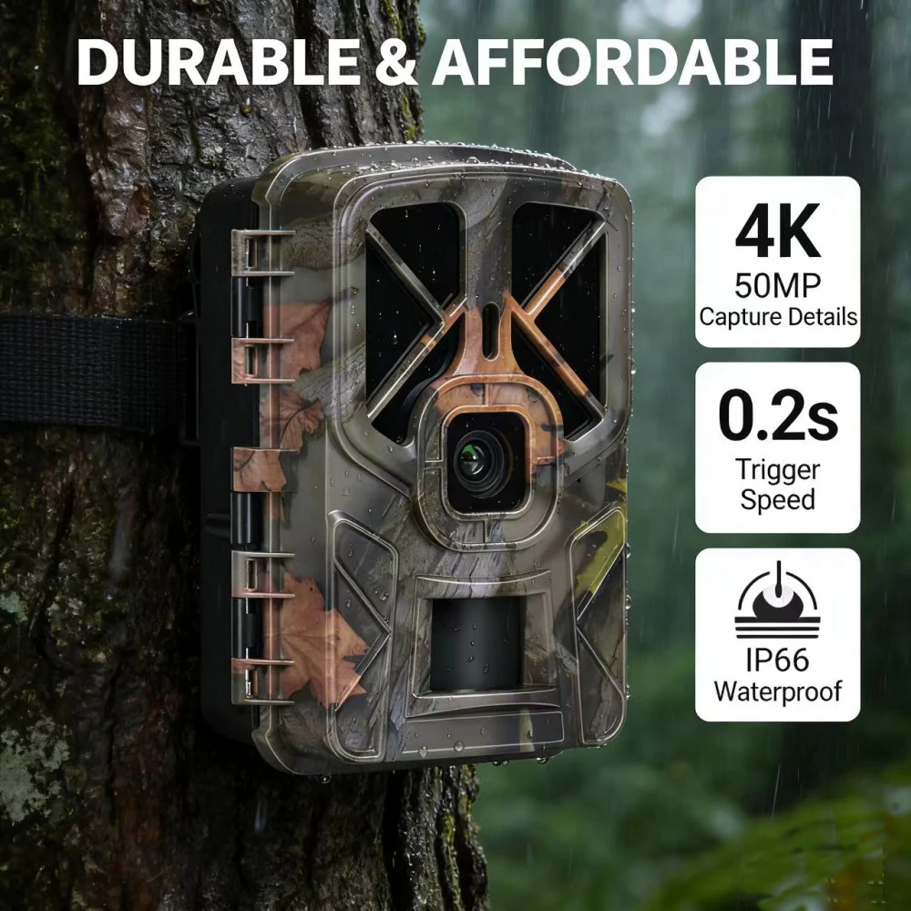 Outdoor 50MP 4K Trail Game Camera Night Vision 940nm IR LEDs IP66 Waterproof Monitor for Scouting Hunting Wildlife Observation