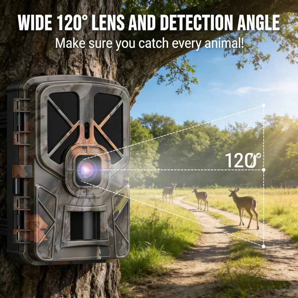 Outdoor 50MP 4K Trail Game Camera Night Vision 940nm IR LEDs IP66 Waterproof Monitor for Scouting Hunting Wildlife Observation