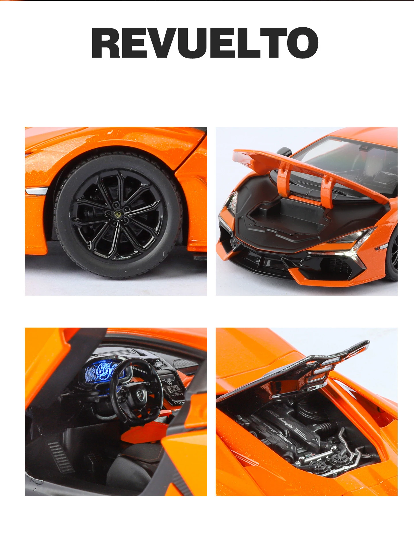 1:24 Lamborghini Revuelto Supercar Alloy Car Model Sound and Light Pull Back Car Model Collectibles Birthday Gift