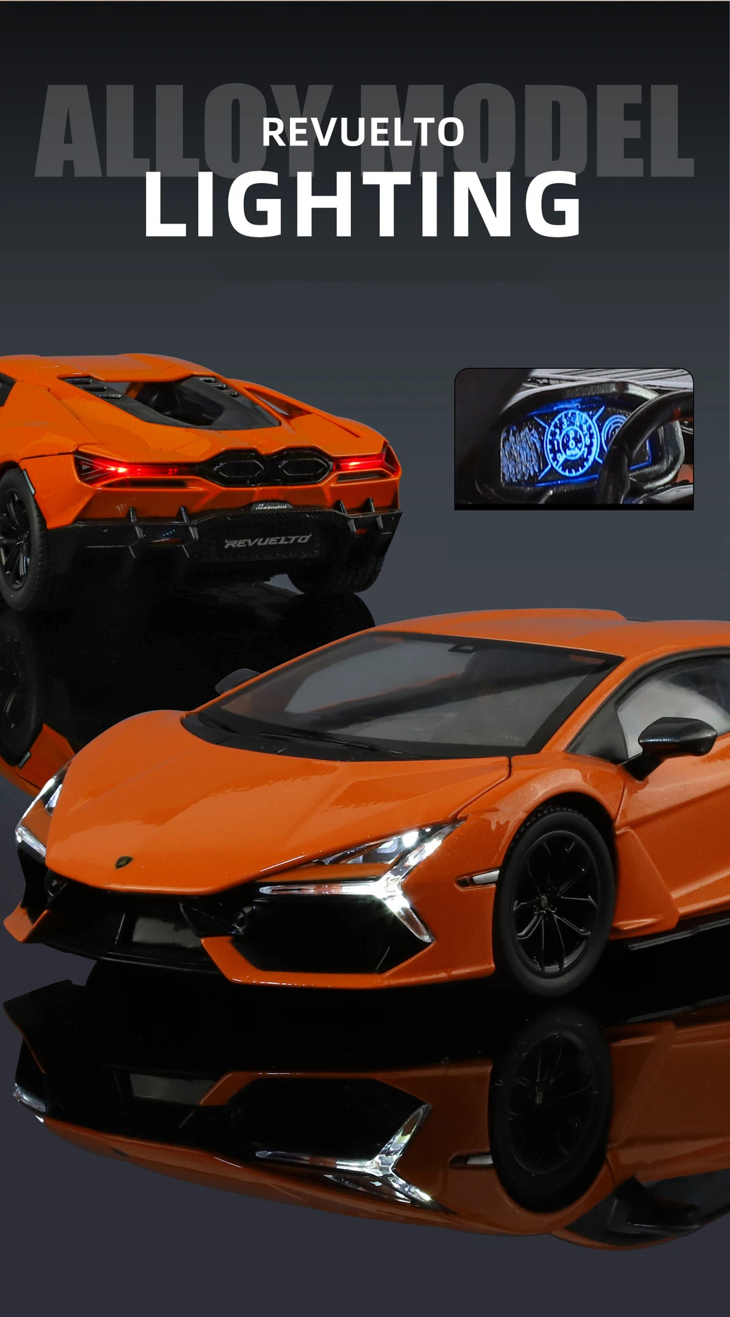 1:24 Lamborghini Revuelto Supercar Alloy Car Model Sound and Light Pull Back Car Model Collectibles Birthday Gift