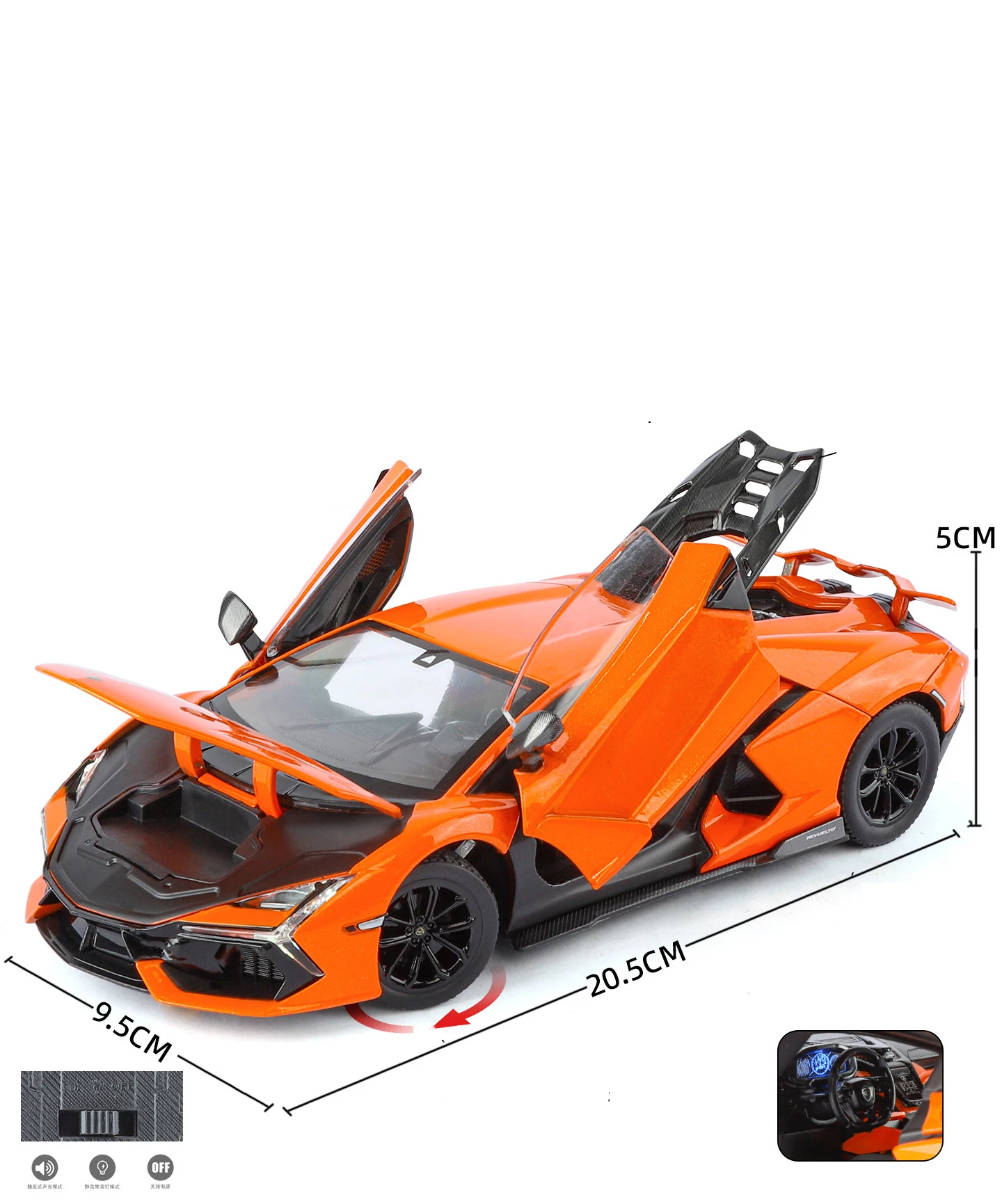 1:24 Lamborghini Revuelto Supercar Alloy Car Model Sound and Light Pull Back Car Model Collectibles Birthday Gift