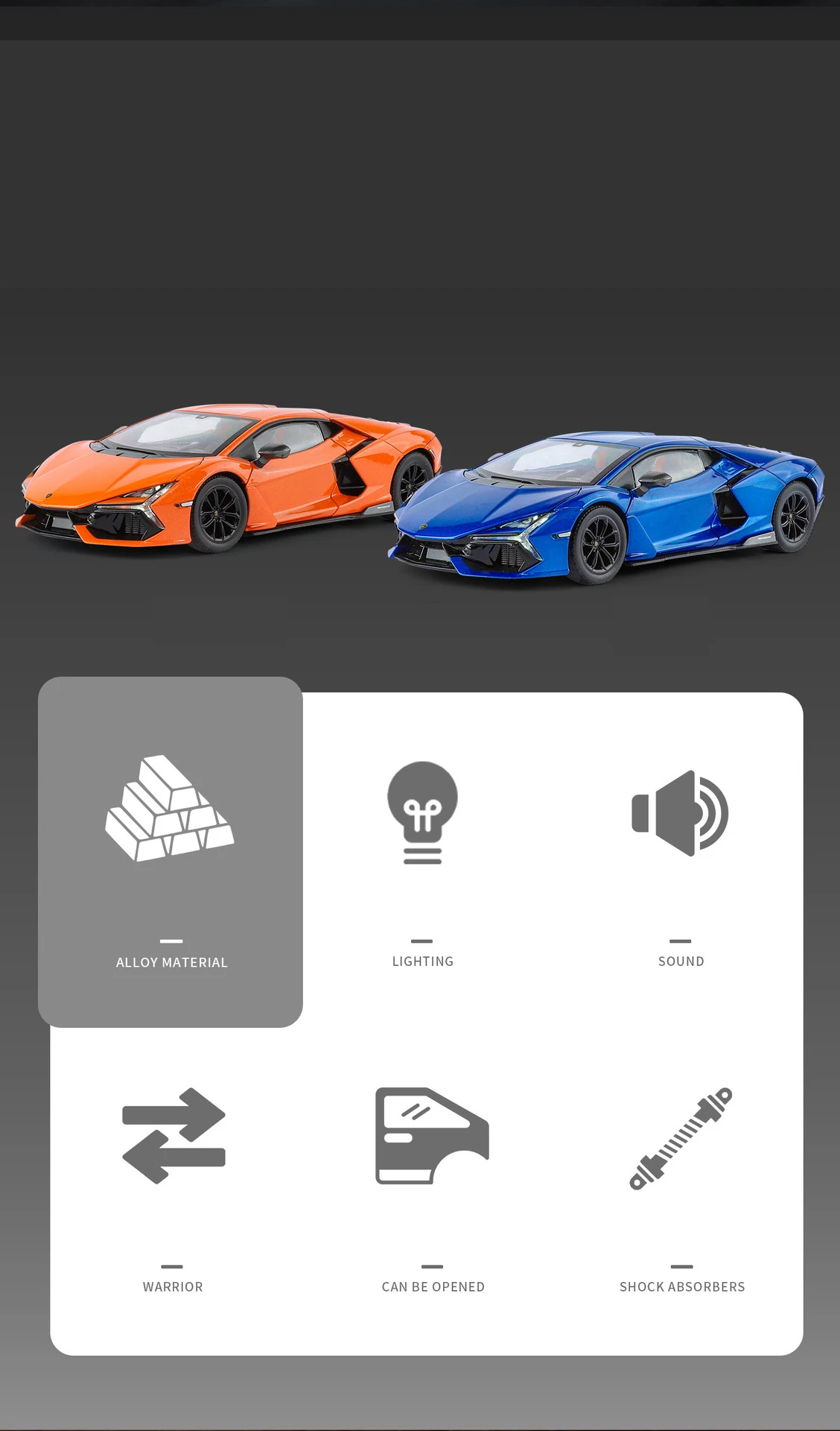 1:24 Lamborghini Revuelto Supercar Alloy Car Model Sound and Light Pull Back Car Model Collectibles Birthday Gift