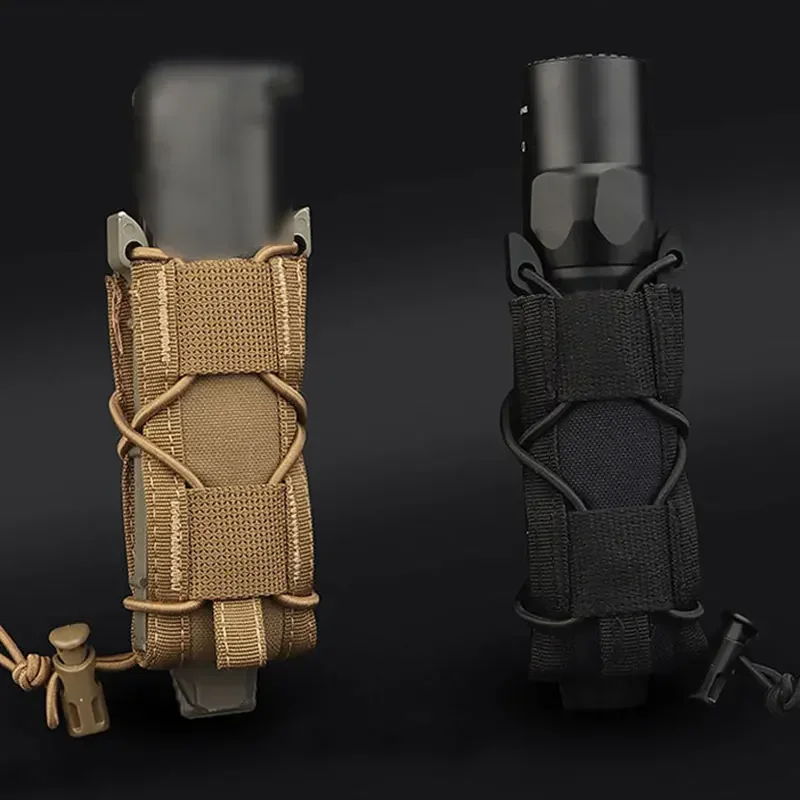 Tactical Magazine Pouch 9MM Pistol Single Mag Bag Molle Flashlight Pouches Torch Holder Hunting Knife Holster Shooting Airsoft