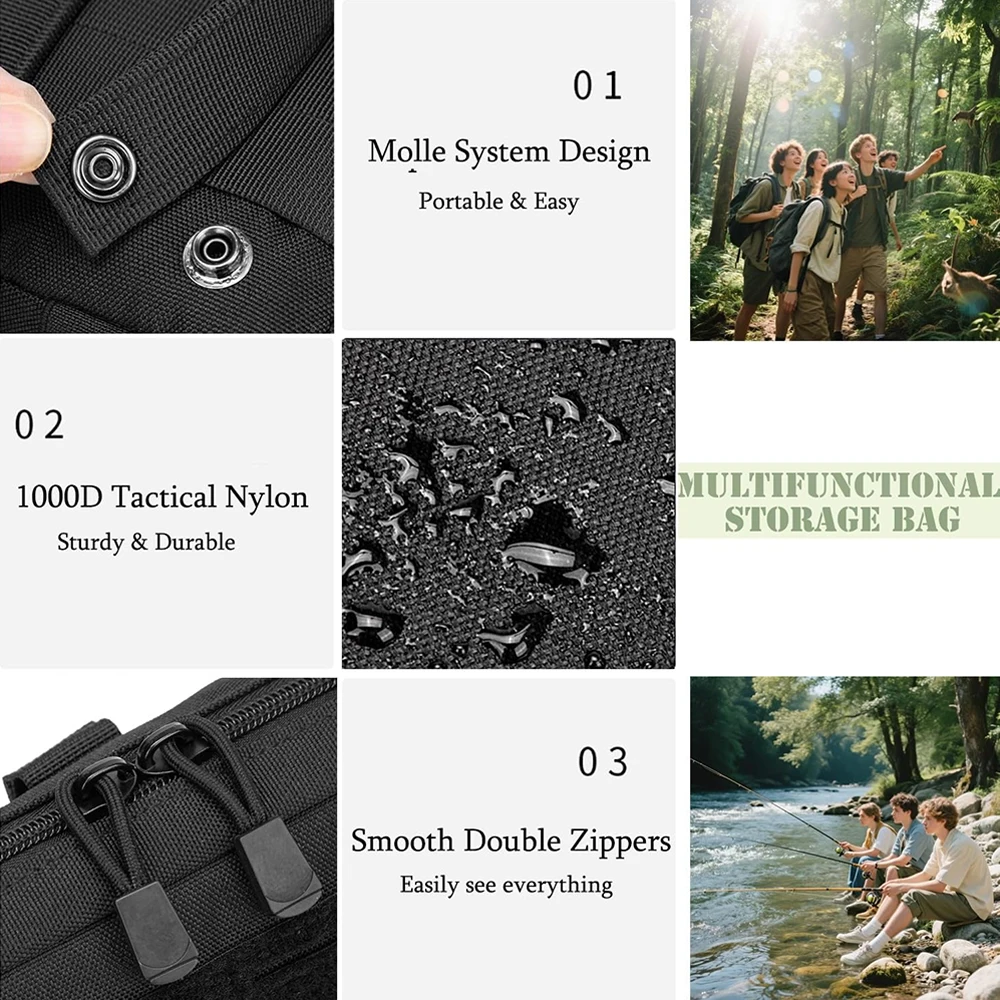Molle Utility EDC Waist Bag Tactical Pouch Medical First Aid Bag Outdoor Survival EDC Tool Kit Belt Pouch Sports Hunting Bag