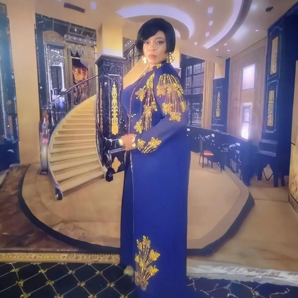 Top Fashion Luxurious Women's Evening Dresses Heavy Rhinestones African Party Dresses Woman Elegant Suit African Women Dresses