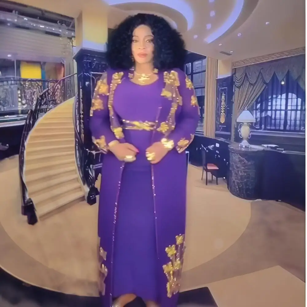 Top Fashion Luxurious Women's Evening Dresses Heavy Rhinestones African Party Dresses Woman Elegant Suit African Women Dresses