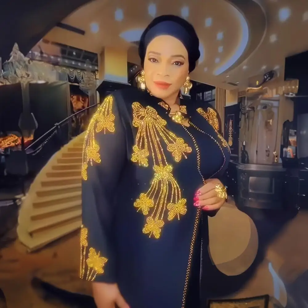 Top Fashion Luxurious Women's Evening Dresses Heavy Rhinestones African Party Dresses Woman Elegant Suit African Women Dresses
