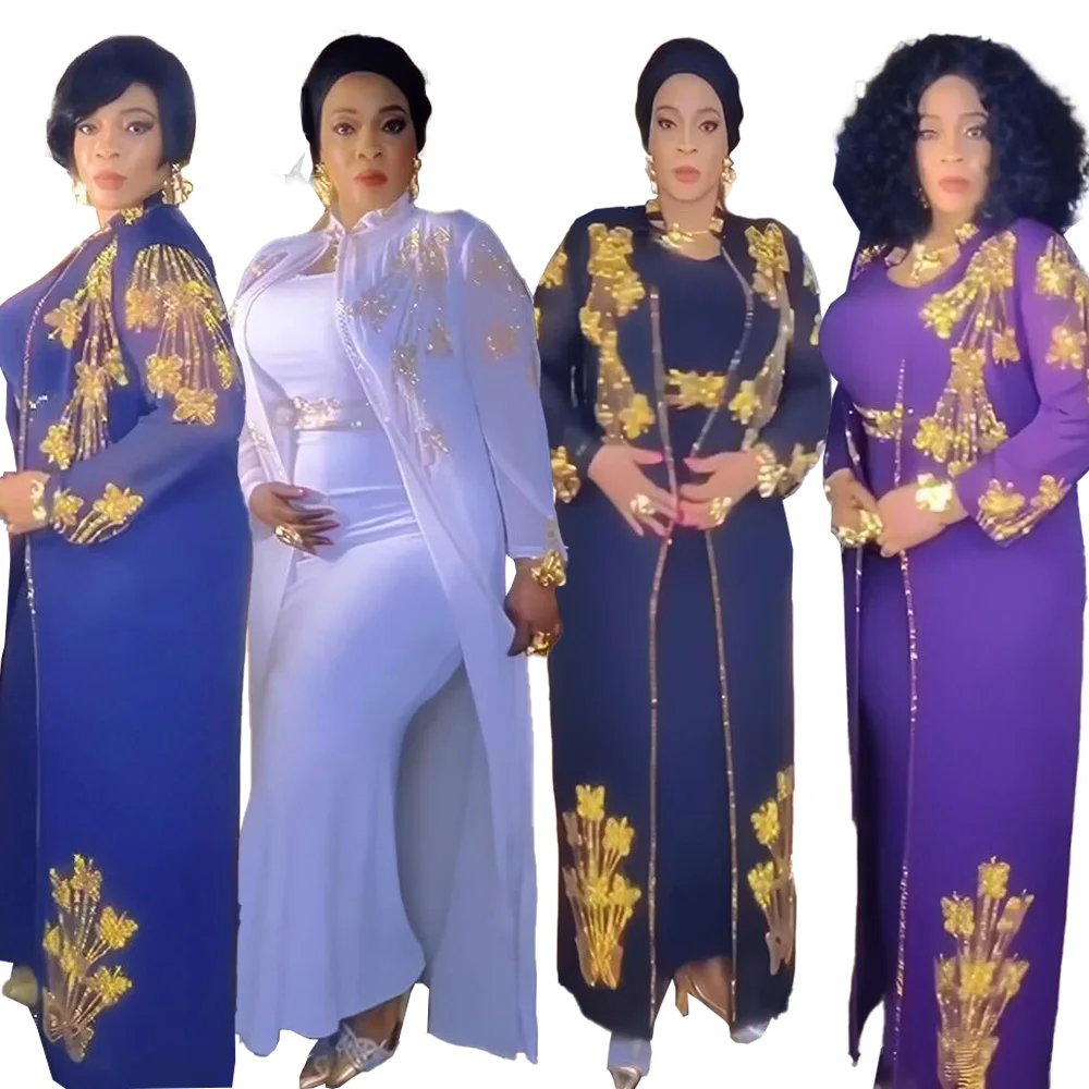 Top Fashion Luxurious Women's Evening Dresses Heavy Rhinestones African Party Dresses Woman Elegant Suit African Women Dresses
