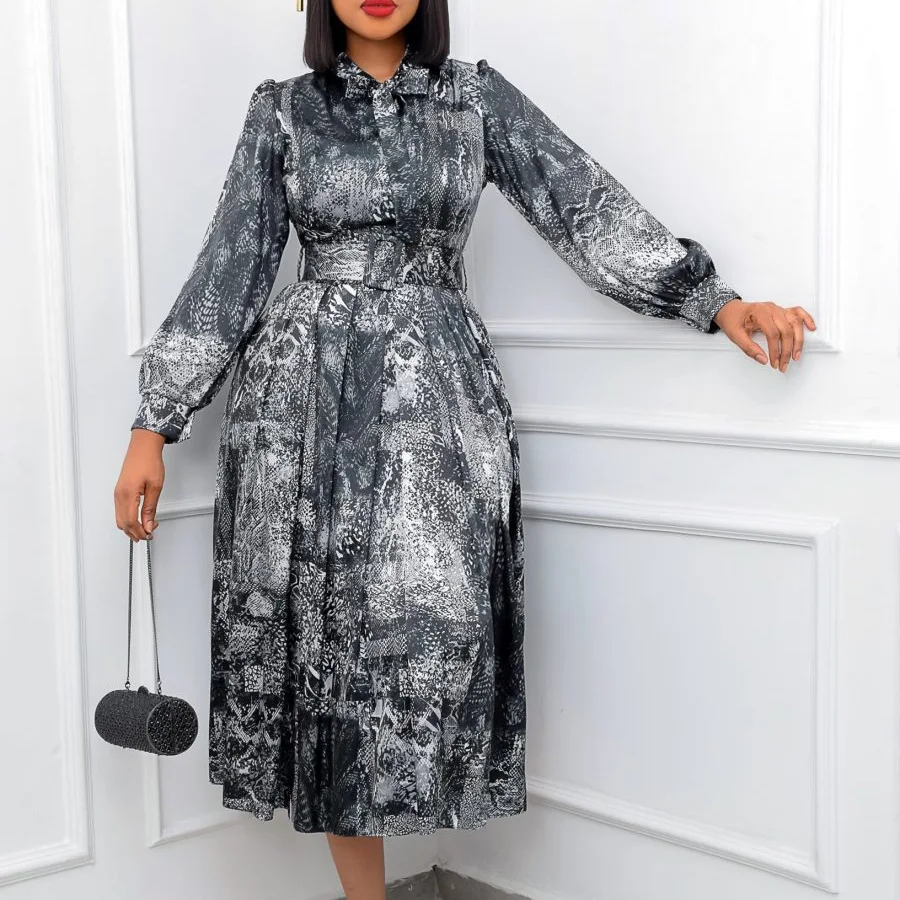 African Dress For Women Fashion Dashiki Pleated Vestidos 2022 Spring Summer New Arrival Robe Elegant African Party Midi Dress