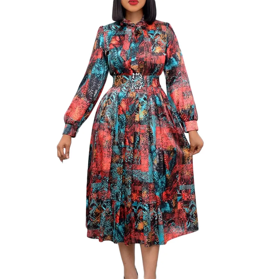 African Dress For Women Fashion Dashiki Pleated Vestidos 2022 Spring Summer New Arrival Robe Elegant African Party Midi Dress