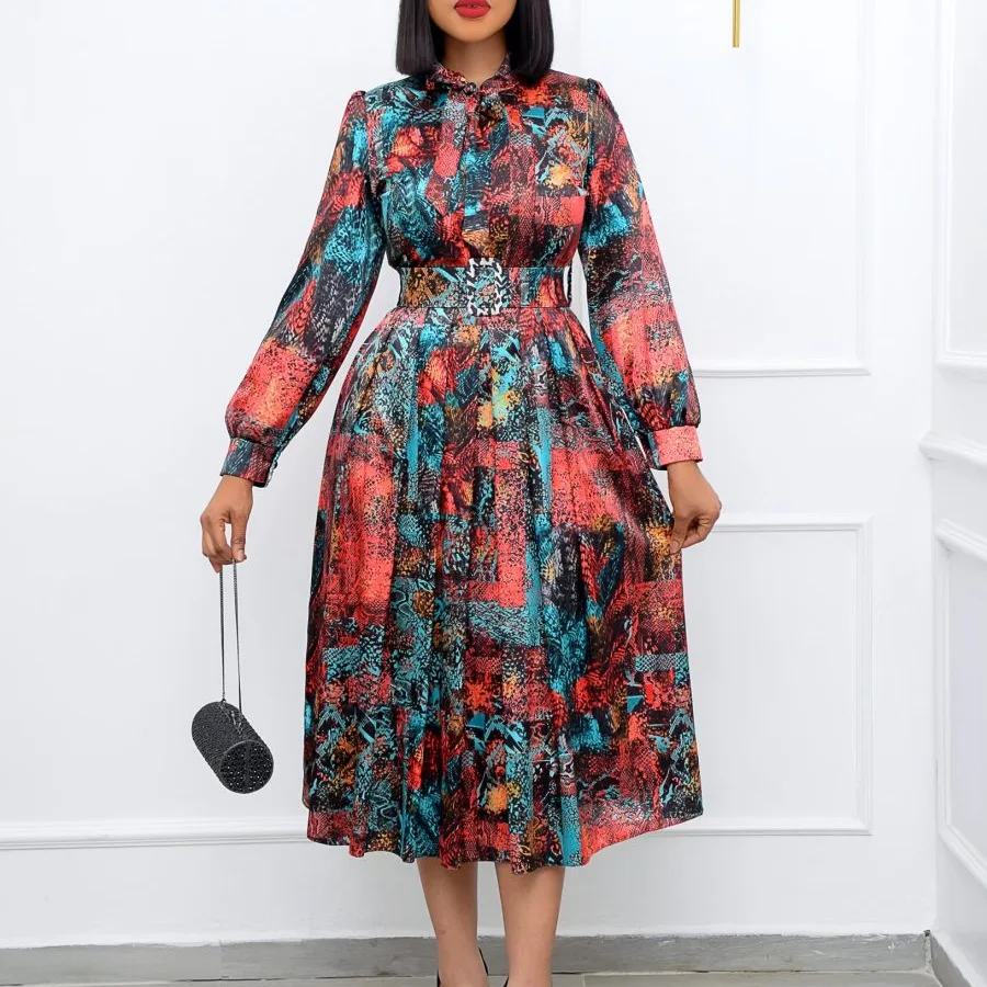 African Dress For Women Fashion Dashiki Pleated Vestidos 2022 Spring Summer New Arrival Robe Elegant African Party Midi Dress