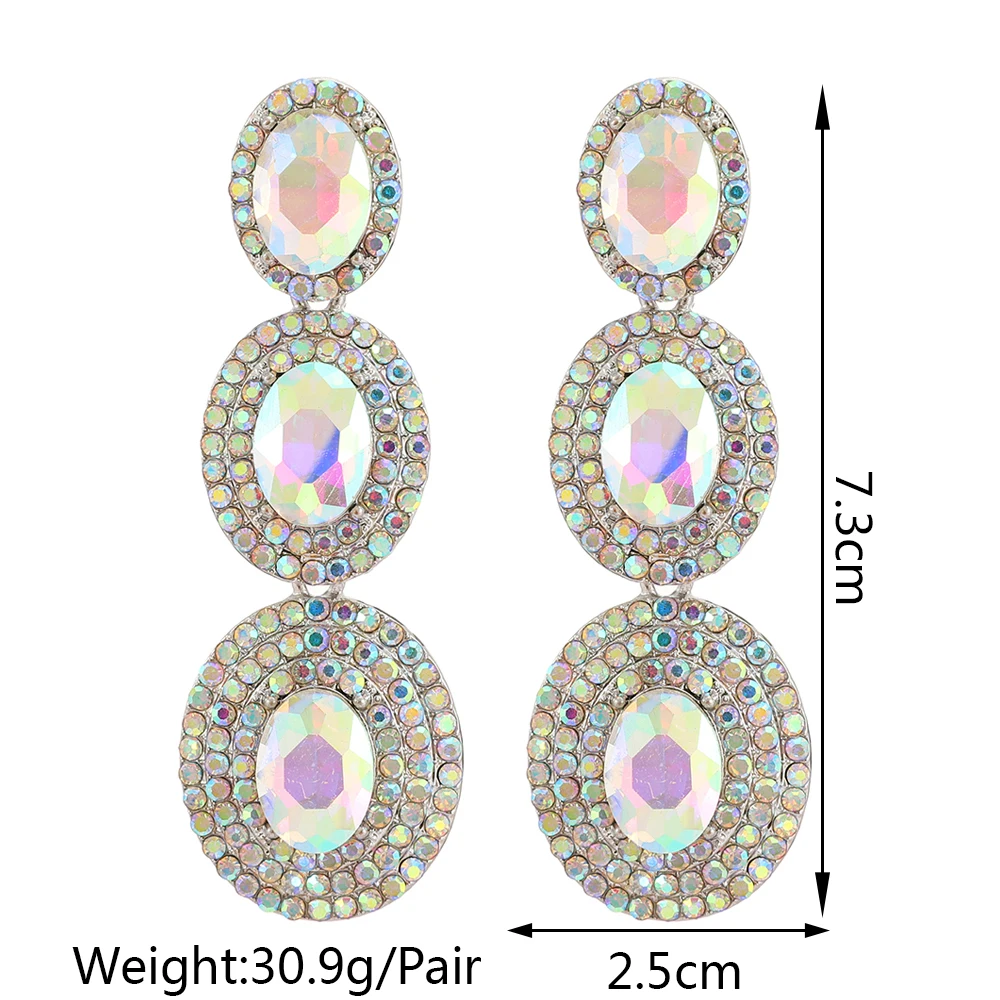 Modern Elegant Fashion Multiple Round Metal Full Crystal Dangle Earrings Luxury Fairy Grunge Jewelry Vintage Ear Accessories