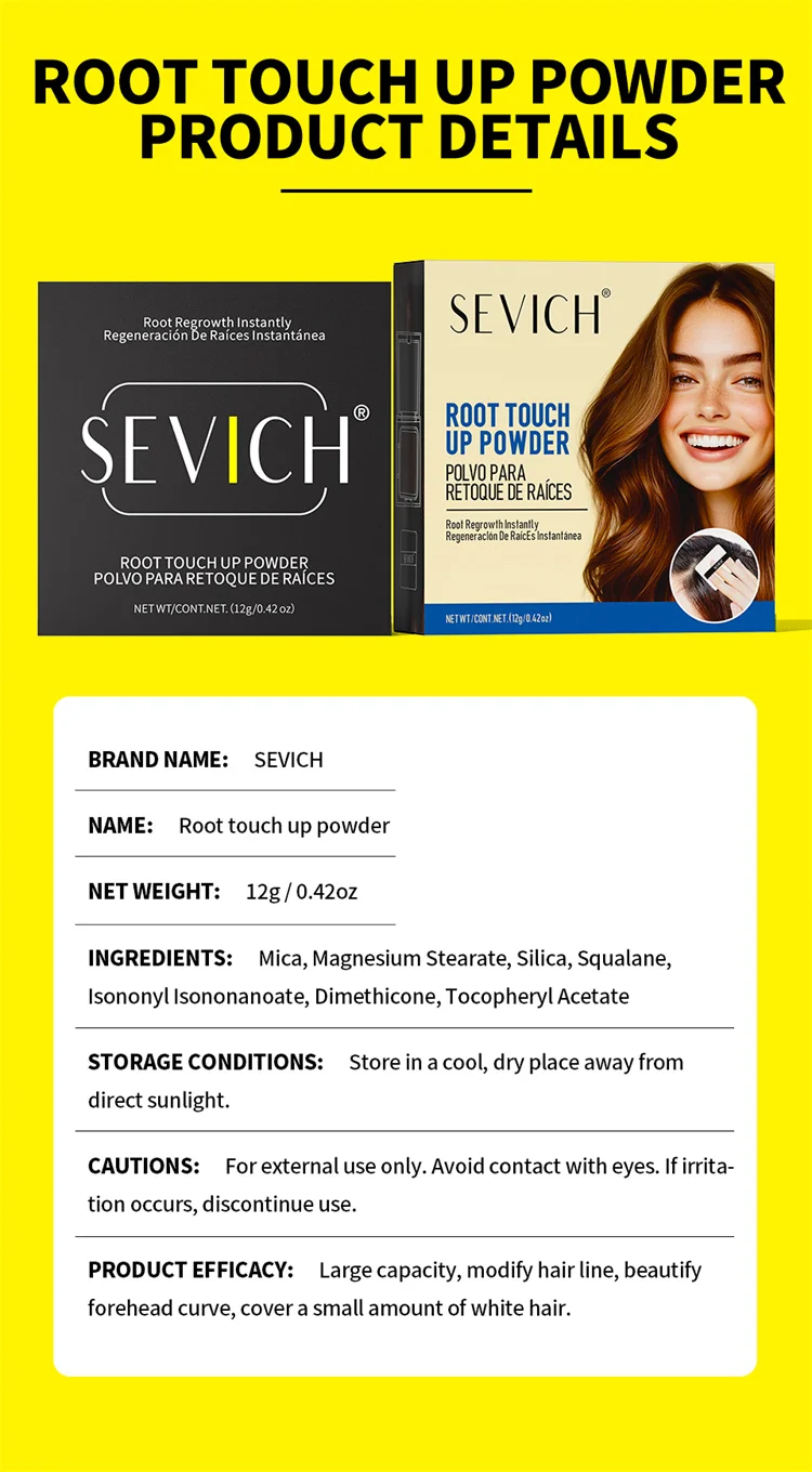 Sevich 5 Colors Concealer Hair Powder Waterproof Black Hairline Shadow Powder Edge Control Hair Concealer Hairline Powder 12g