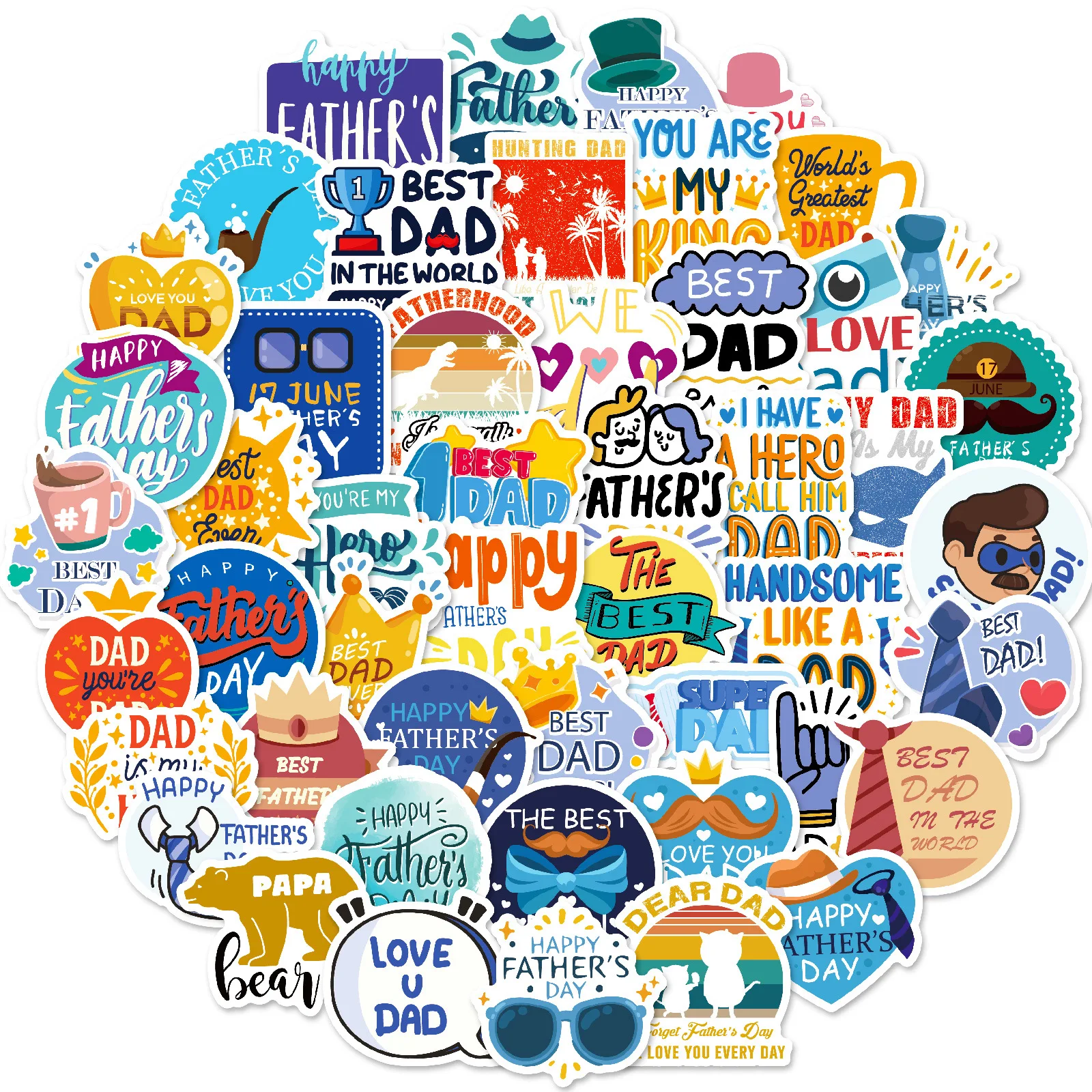 10/50PCS Text Father's Day Creative Thanksgiving Father's Day Birthday Greeting Card Decorative Waterproof Sticker