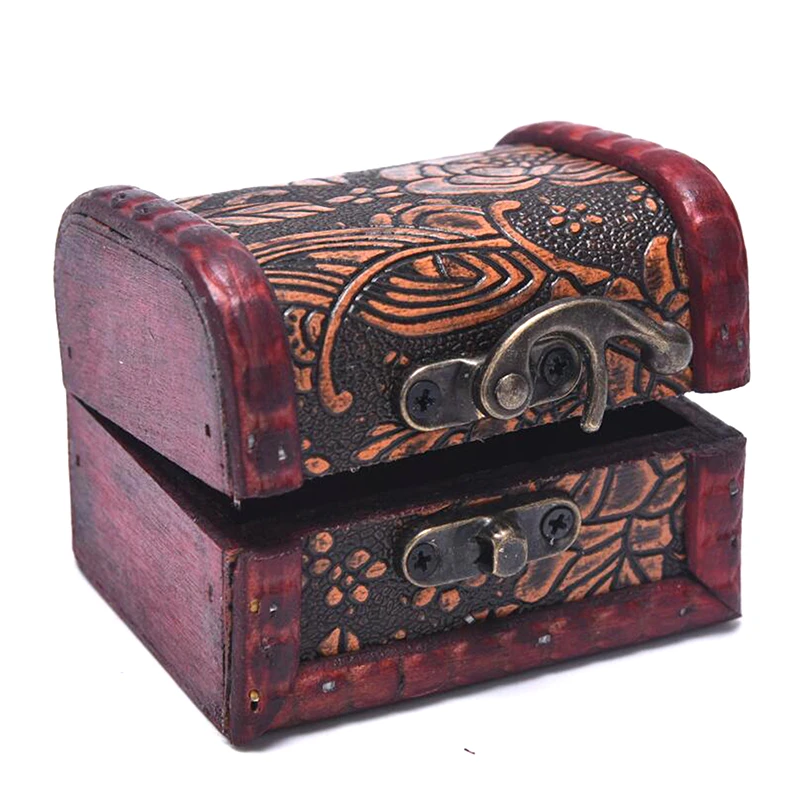 1PCS Vintage Antique Mini Wood Treasure Chest Storage Box Jewelry Organizer Box Gift Box