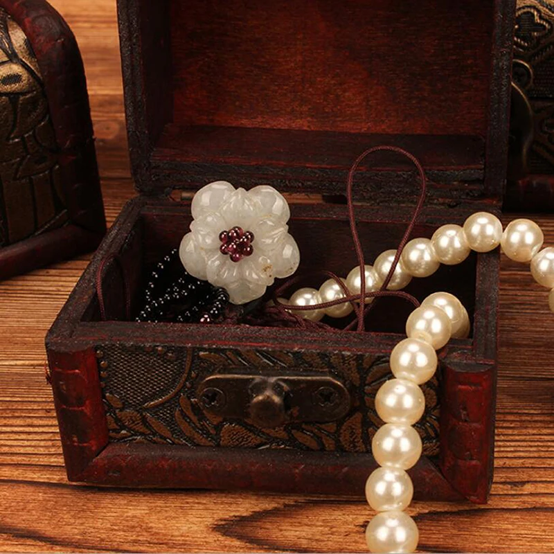1PCS Vintage Antique Mini Wood Treasure Chest Storage Box Jewelry Organizer Box Gift Box