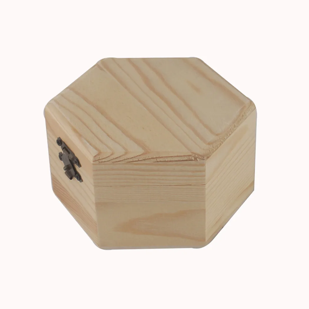 Wooden Storage Box Hexagonal Shaped Wood Jewelry Organizer Container Case Wedding Gifts Favors Box Holder For Home Storage