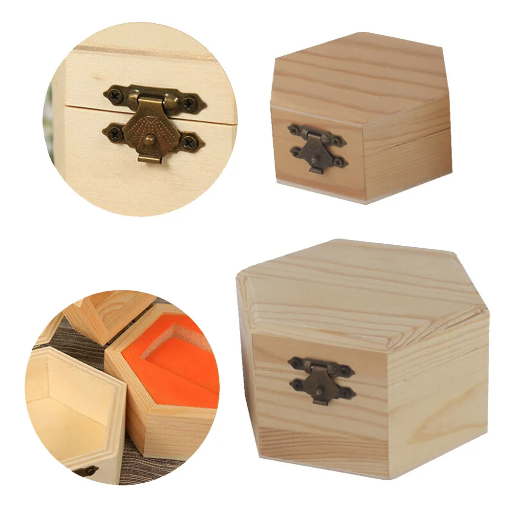Wooden Storage Box Hexagonal Shaped Wood Jewelry Organizer Container Case Wedding Gifts Favors Box Holder For Home Storage